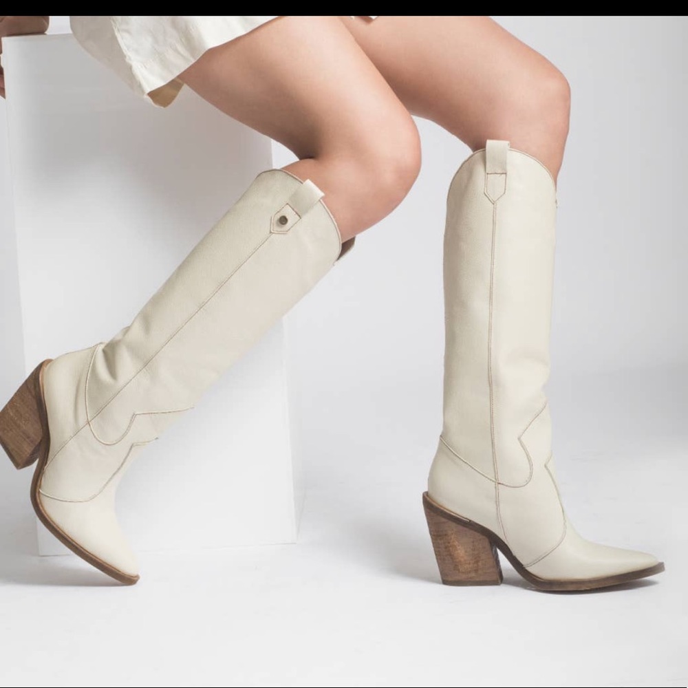 Macao western cowboy boots - ivory smooth leather